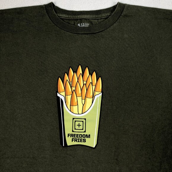 5.11 Tactical T-Shirt Mens M Military Green Freedom Fries 100% Cotton Bullet USA - Picture 3 of 10